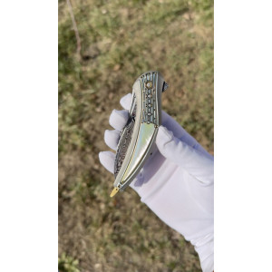 PLUS+ колекційний складний ніж ручної роботи студії KUSTOM KNIVES Damasteel Bifrost 61 - 62 HRC Crio, 2-й варіант - RWL34 HRC 62 Crio. Photo 3